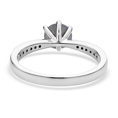 Olive Green and White Moissanite Ring in Rhodium Over Sterling Silver (Size 10.0) 1.15 ctw