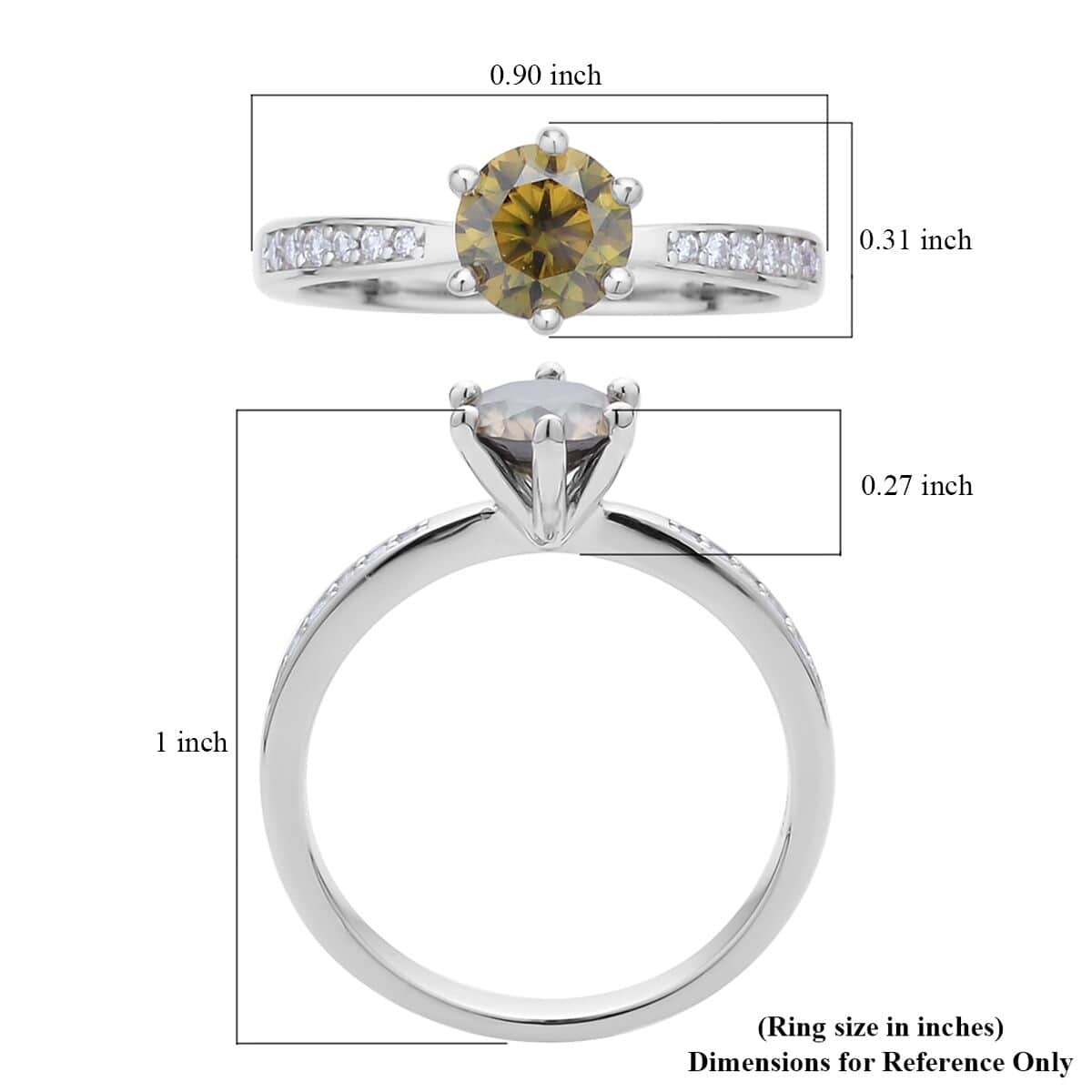 Olive Green and White Moissanite Ring in Rhodium Over Sterling Silver (Size 10.0) 1.15 ctw image number 5