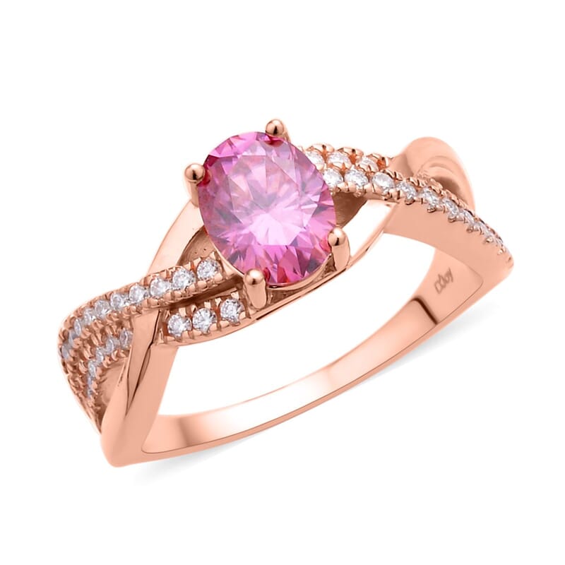 Pink and White Moissanite Split Shank Ring in Vermeil Rose Gold Over Sterling Silver (Size 10.0) 1.75 ctw