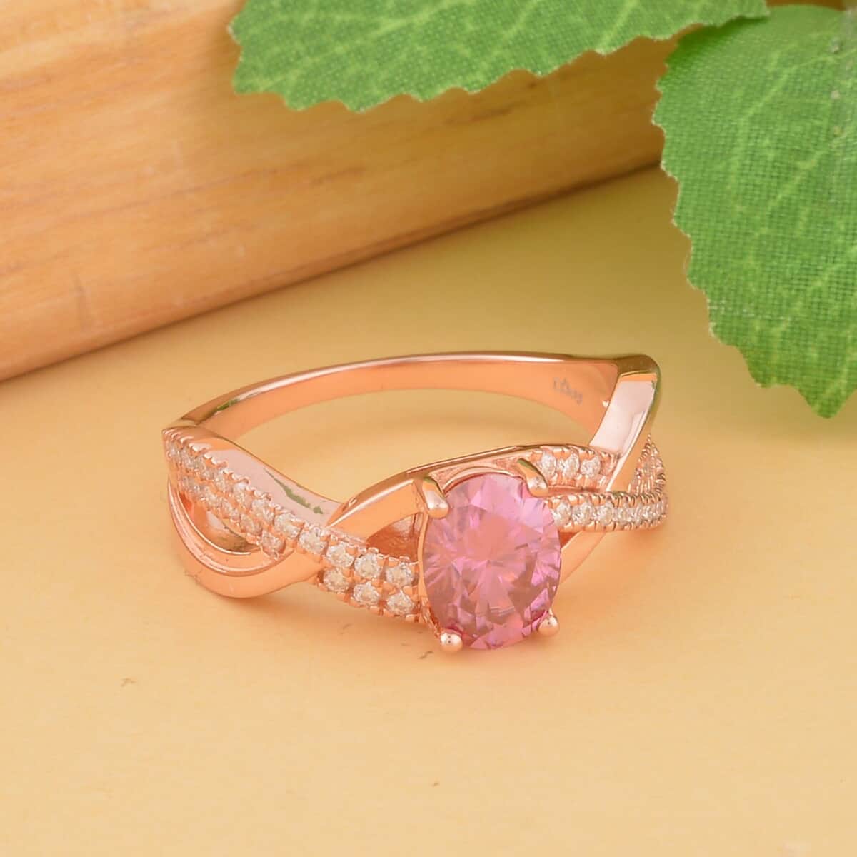 Pink and White Moissanite Split Shank Ring in Vermeil Rose Gold Over Sterling Silver 1.75 ctw image number 1