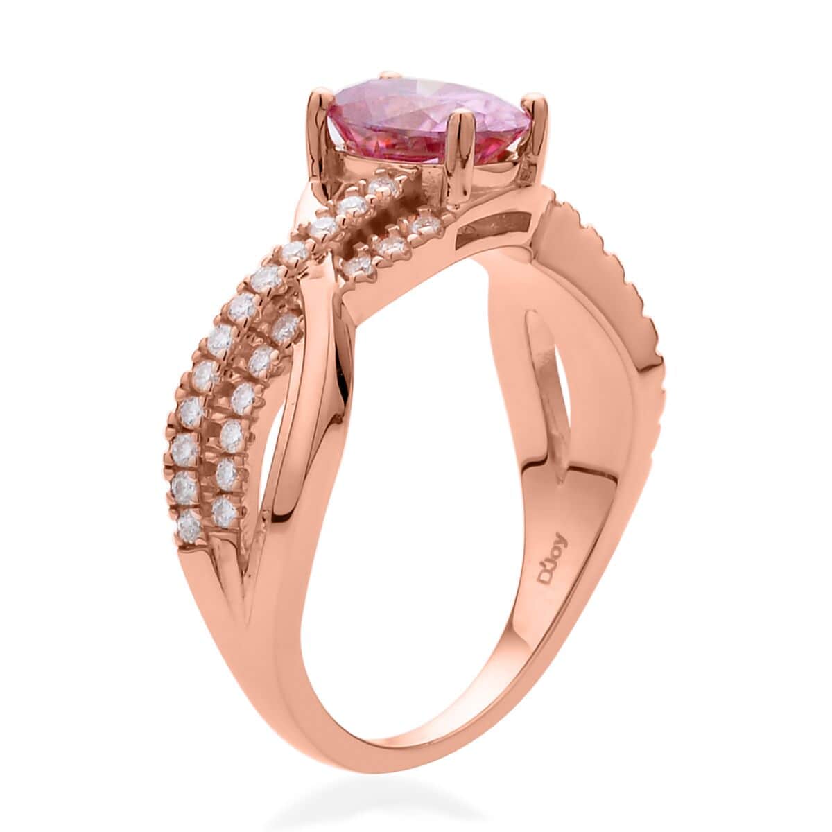 Pink and White Moissanite Split Shank Ring in Vermeil Rose Gold Over Sterling Silver (Size 10.0) 1.75 ctw image number 3