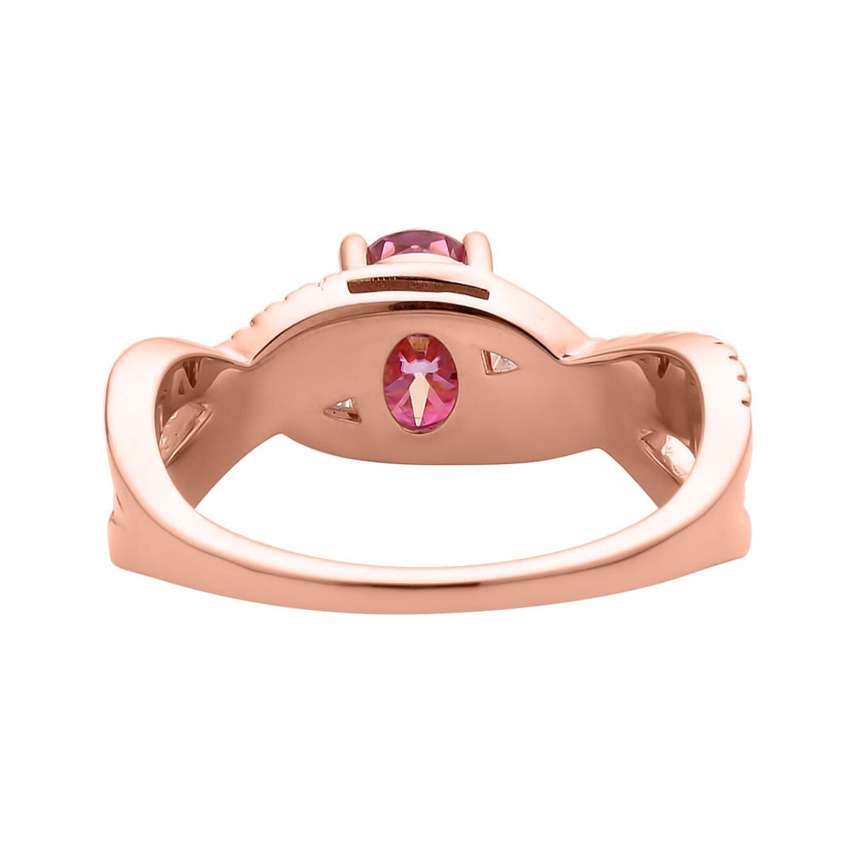 Pink and White Moissanite Split Shank Ring in Vermeil Rose Gold Over Sterling Silver (Size 10.0) 1.75 ctw