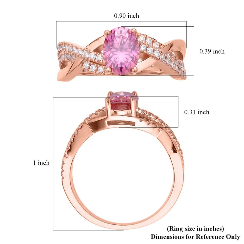 Pink and White Moissanite Split Shank Ring in Vermeil Rose Gold Over Sterling Silver (Size 10.0) 1.75 ctw