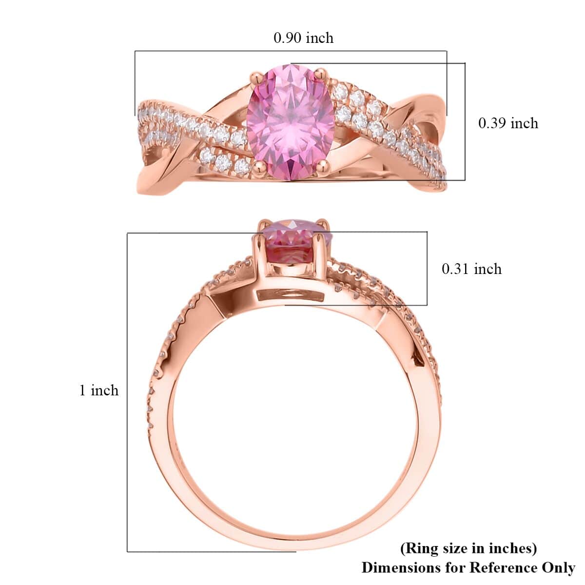 Pink and White Moissanite Split Shank Ring in Vermeil Rose Gold Over Sterling Silver (Size 10.0) 1.75 ctw image number 5