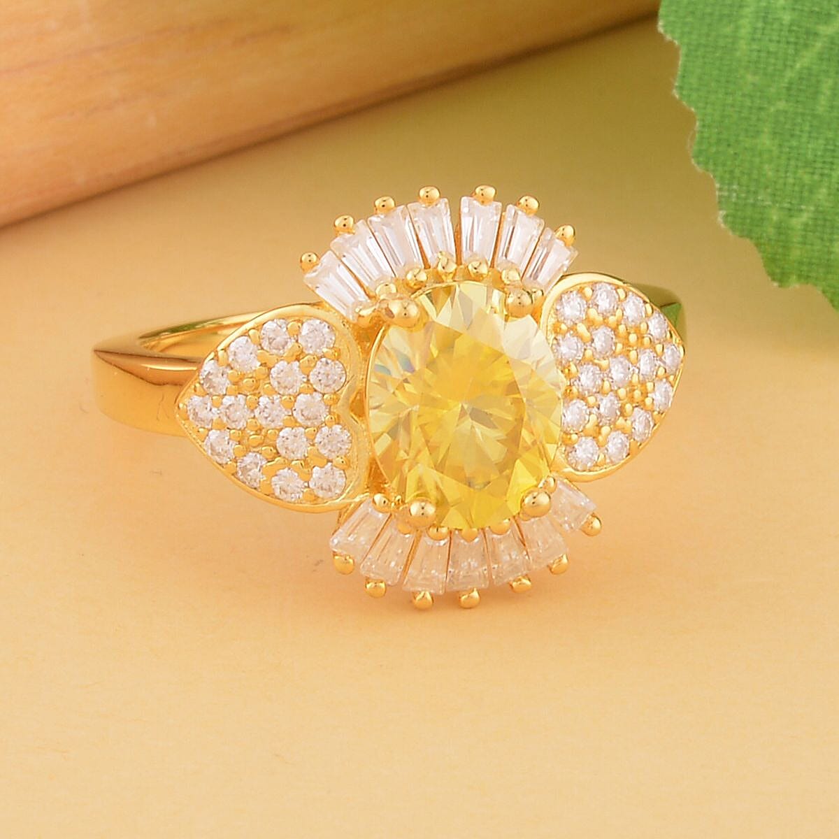 Canary Yellow Moissanite and Moissanite Ring in Vermeil Yellow Gold Over Sterling Silver (Size 8.0) 2.75 ctw image number 1