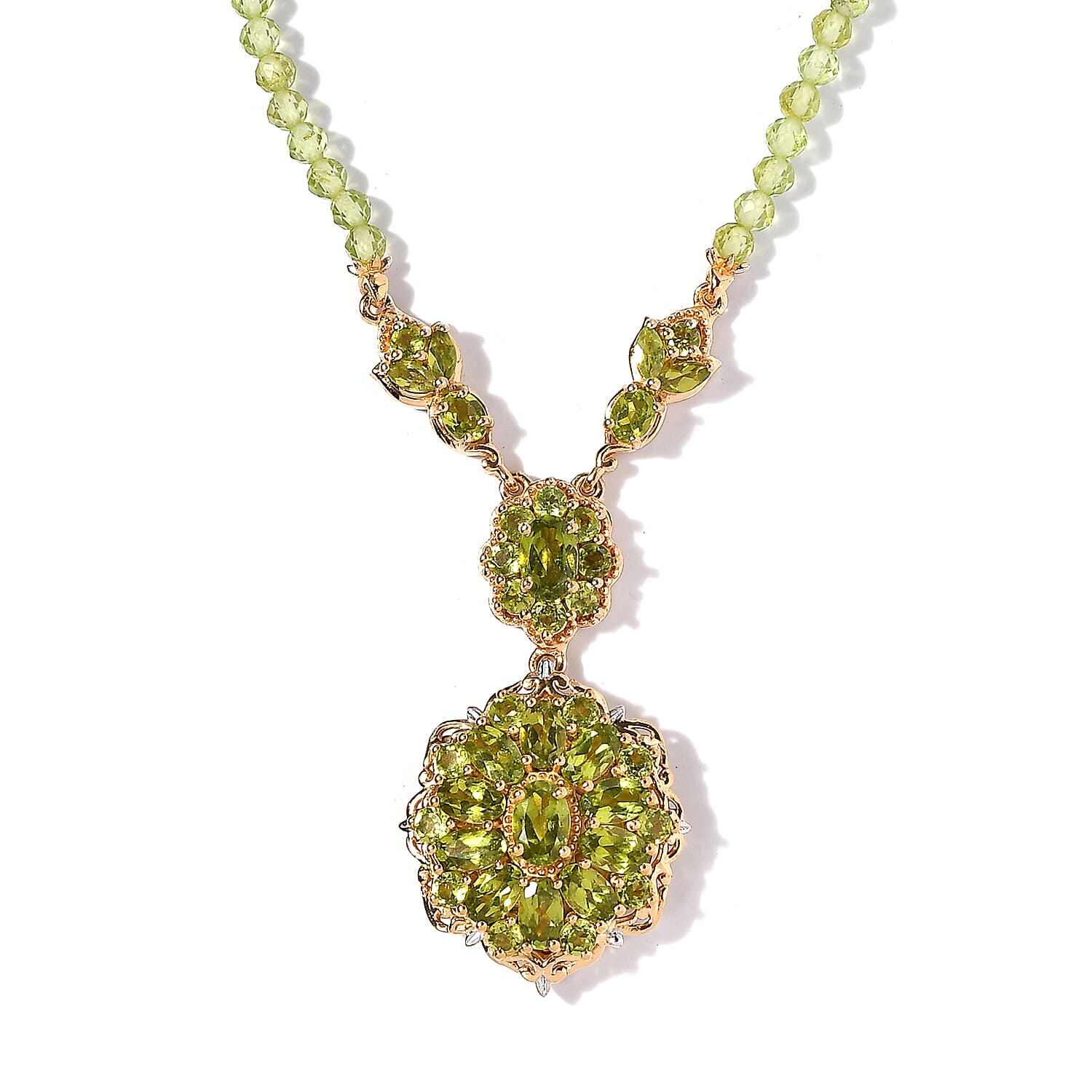 Italian Natural Vesuvianite and Peridot Necklace 18 Inches in Platinum and Vermeil Yellow Gold Over Sterling Silver 34.10 ctw