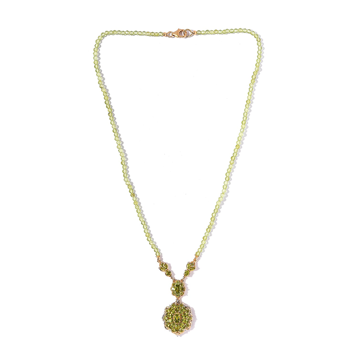 Italian Natural Vesuvianite and Peridot Necklace 18 Inches in Platinum and Vermeil Yellow Gold Over Sterling Silver 34.10 ctw