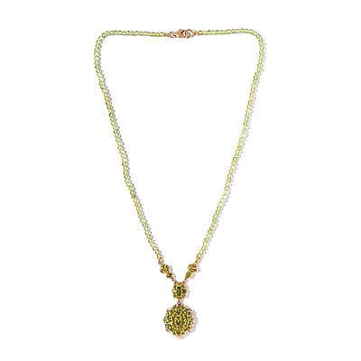 Italian Natural Vesuvianite and Peridot Necklace 18 Inches in Platinum and Vermeil Yellow Gold Over Sterling Silver 34.10 ctw