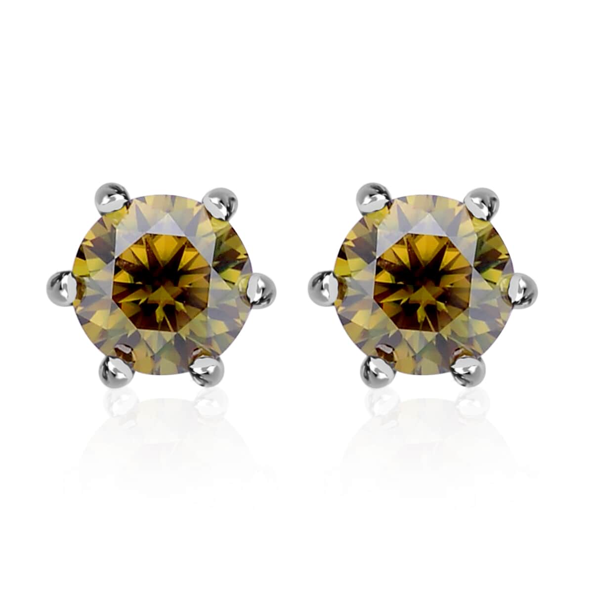 Olive Green Moissanite Earrings, Moissanite Solitaire Studs, Sterling Silver Studs, Moissanite Studs 1.90 ctw image number 0