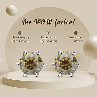 Olive Green Moissanite 1.90 ctw Earrings, Moissanite Solitaire Studs, Sterling Silver Studs, Moissanite Studs