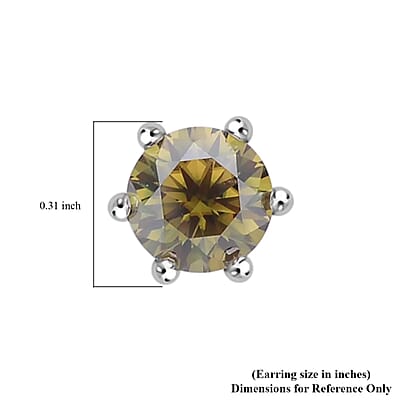 Olive Green Moissanite 1.90 ctw Earrings, Moissanite Solitaire Studs, Sterling Silver Studs, Moissanite Studs