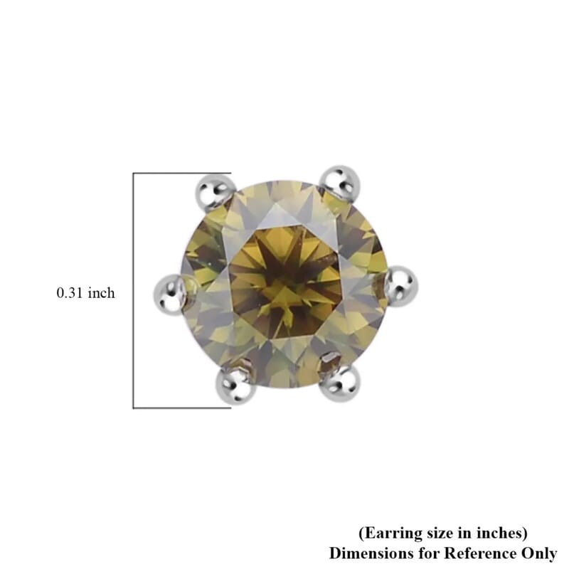 Olive Green Moissanite 1.90 ctw Earrings, Moissanite Solitaire Studs, Sterling Silver Studs, Moissanite Studs