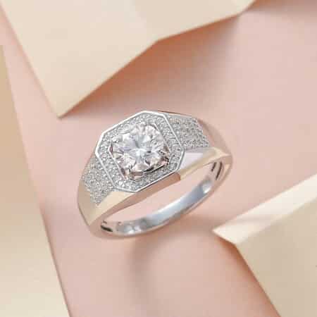 Heart and Arrow Cut Moissanite Men's Ring in Platinum Over Sterling Silver (Size 10.0) 2.50 ctw image number 1