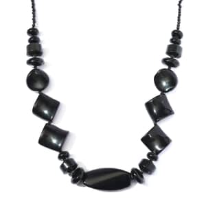 Black Agate and Thai Black Spinel Necklace 20 Inches in Sterling Silver 188.25 ctw