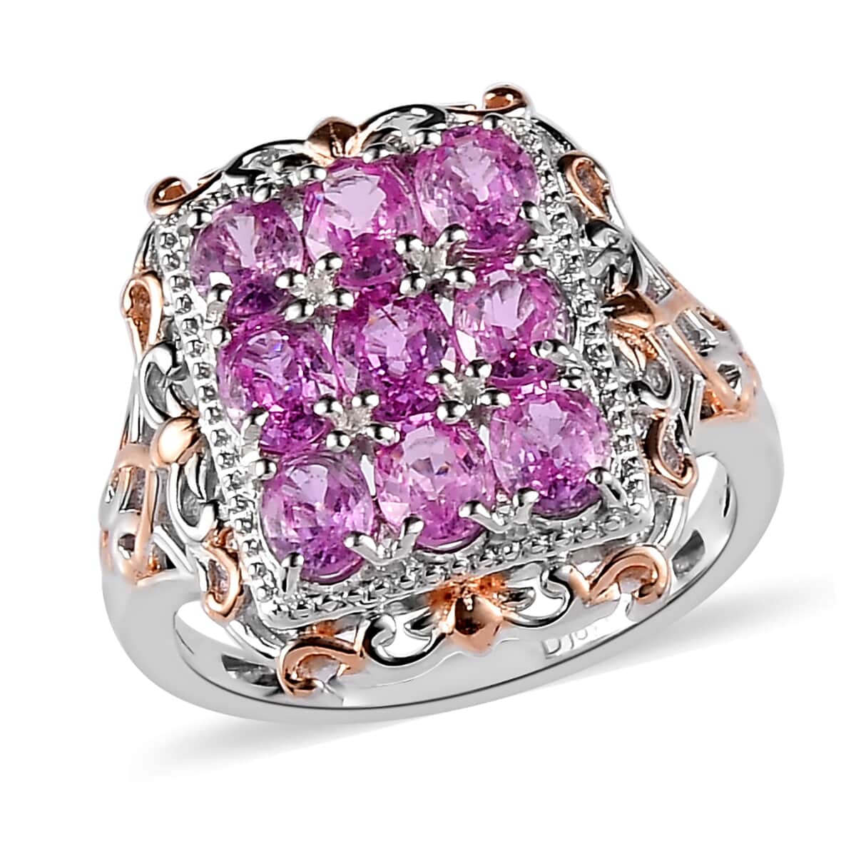 Premium Madagascar Pink Sapphire Cluster Ring in Vermeil Rose Gold and Platinum Over Sterling Silver (Size 10.0) 2.85 ctw (Delivery in 5-7 Business Days) image number 0