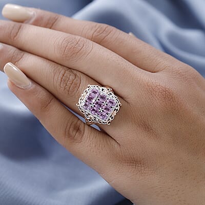 Premium Madagascar Pink Sapphire Cluster Ring in Vermeil Rose Gold and Platinum Over Sterling Silver (Size 10.0) 2.85 ctw