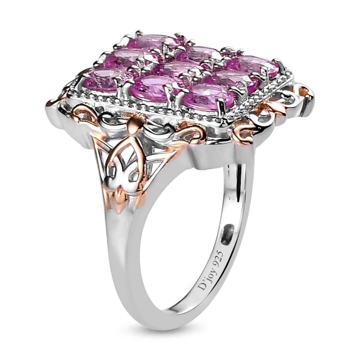 Premium Madagascar Pink Sapphire Cluster Ring in Vermeil Rose Gold and Platinum Over Sterling Silver (Size 10.0) 2.85 ctw (Delivery in 5-7 Business Days) image number 3