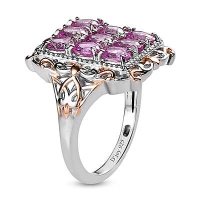 Premium Madagascar Pink Sapphire Cluster Ring in Vermeil Rose Gold and Platinum Over Sterling Silver (Size 10.0) 2.85 ctw