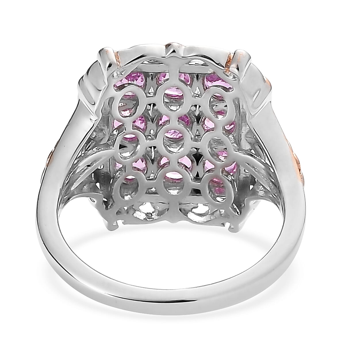 Premium Madagascar Pink Sapphire Cluster Ring in Vermeil Rose Gold and Platinum Over Sterling Silver (Size 10.0) 2.85 ctw