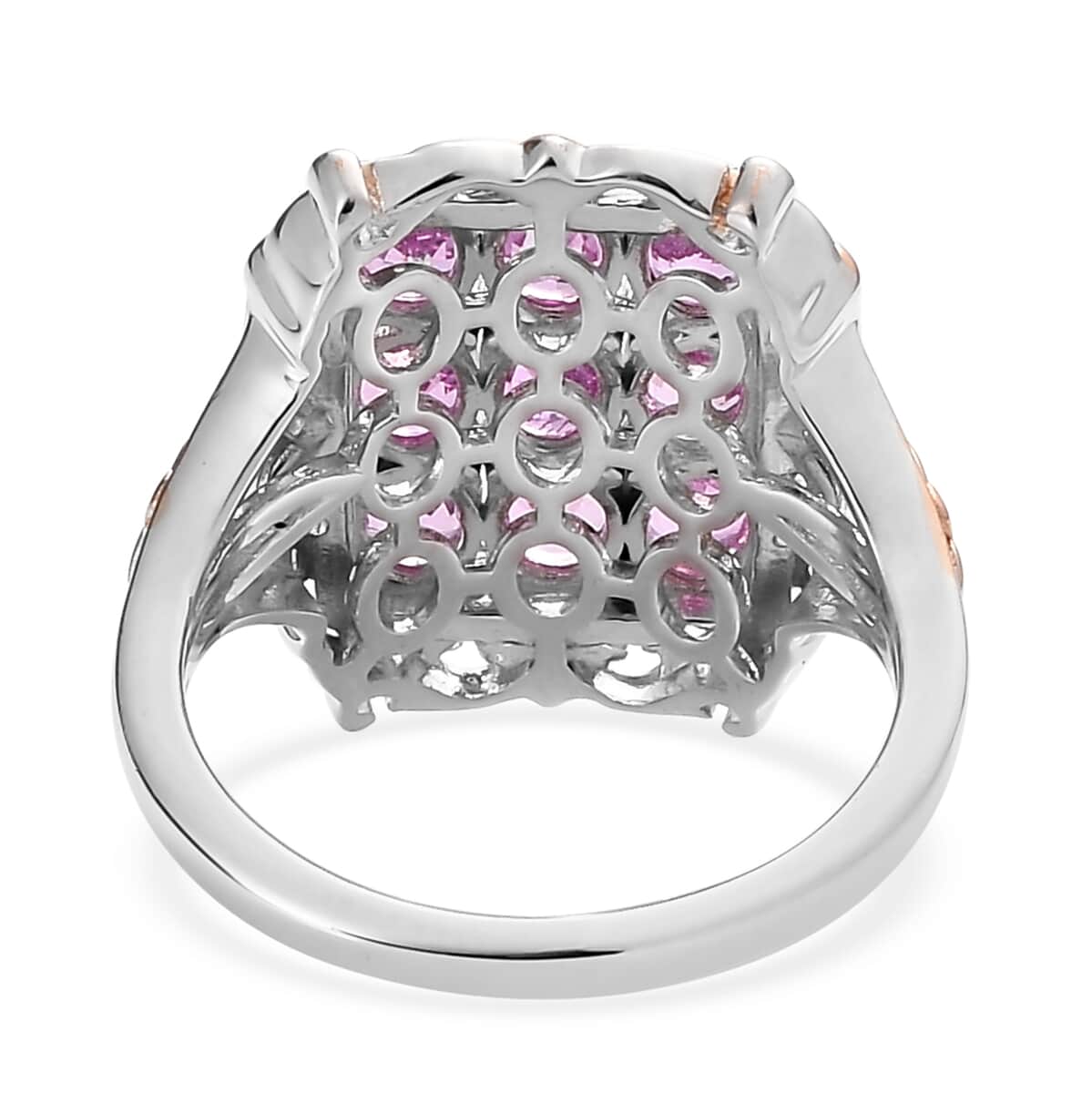 Premium Madagascar Pink Sapphire Cluster Ring in Vermeil Rose Gold and Platinum Over Sterling Silver (Size 10.0) 2.85 ctw (Delivery in 5-7 Business Days) image number 4