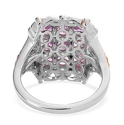 Premium Madagascar Pink Sapphire Cluster Ring in Vermeil Rose Gold and Platinum Over Sterling Silver (Size 10.0) 2.85 ctw