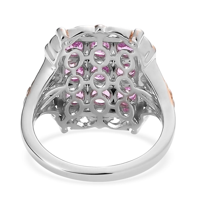 Premium Madagascar Pink Sapphire Cluster Ring in Vermeil Rose Gold and Platinum Over Sterling Silver (Size 10.0) 2.85 ctw