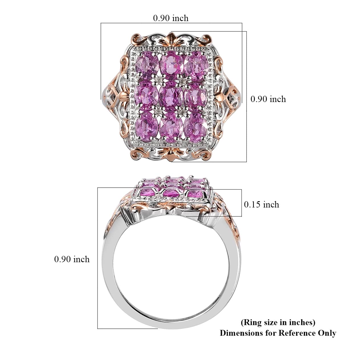 Premium Madagascar Pink Sapphire Cluster Ring in Vermeil Rose Gold and Platinum Over Sterling Silver (Size 10.0) 2.85 ctw (Delivery in 5-7 Business Days) image number 5