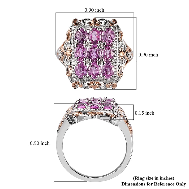 Premium Madagascar Pink Sapphire Cluster Ring in Vermeil Rose Gold and Platinum Over Sterling Silver (Size 10.0) 2.85 ctw