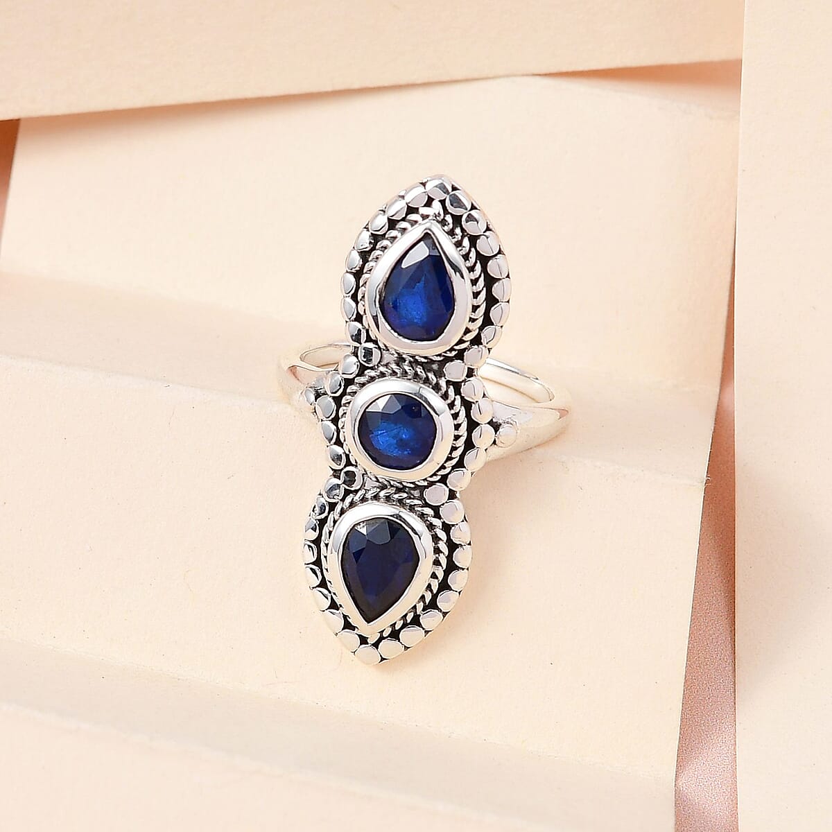 Artisan Crafted Tanzanian Blue Spinel (DF) 3 Stone Ring in Sterling Silver 2.00 ctw image number 1