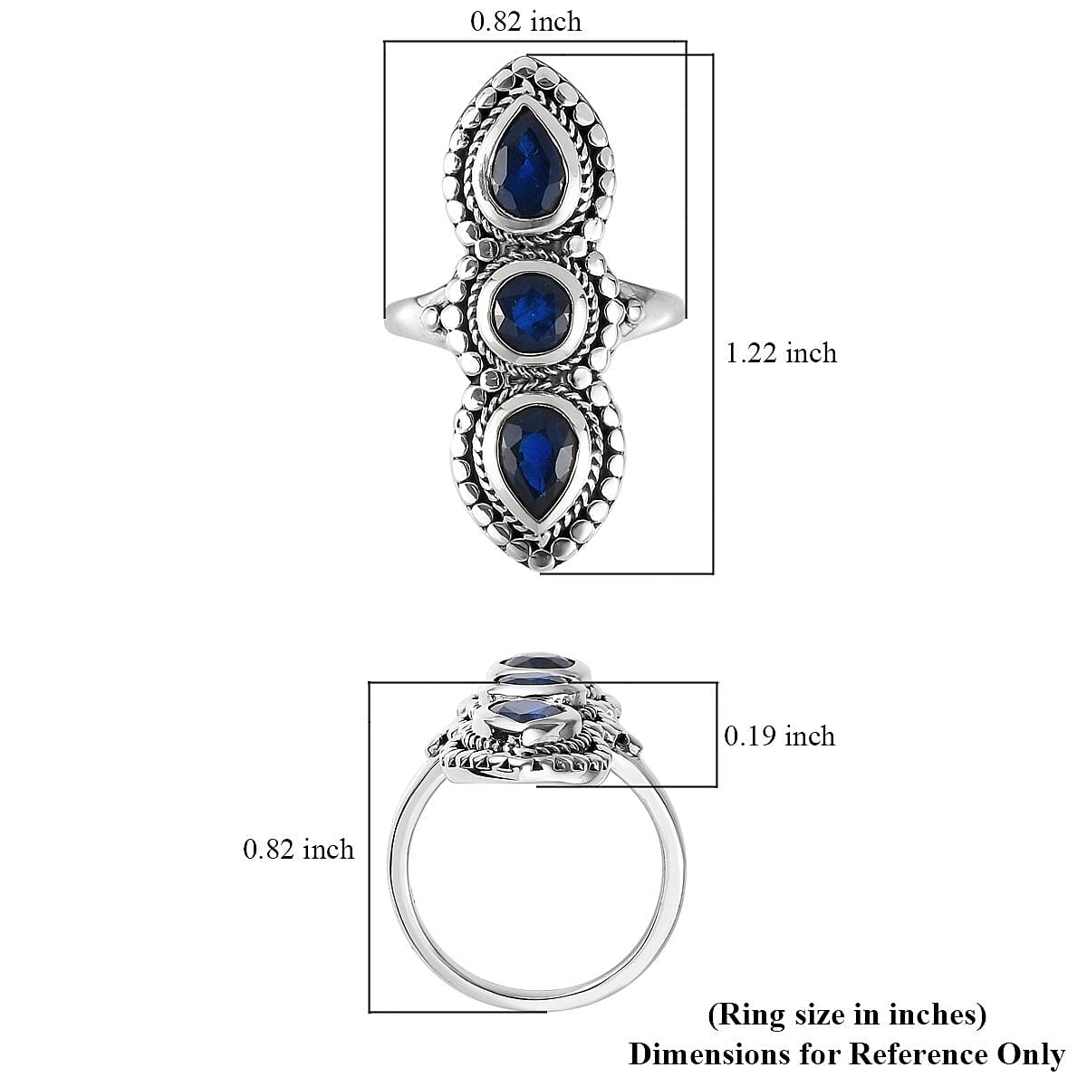 Artisan Crafted Tanzanian Blue Spinel (DF) 3 Stone Ring in Sterling Silver 2.00 ctw image number 5