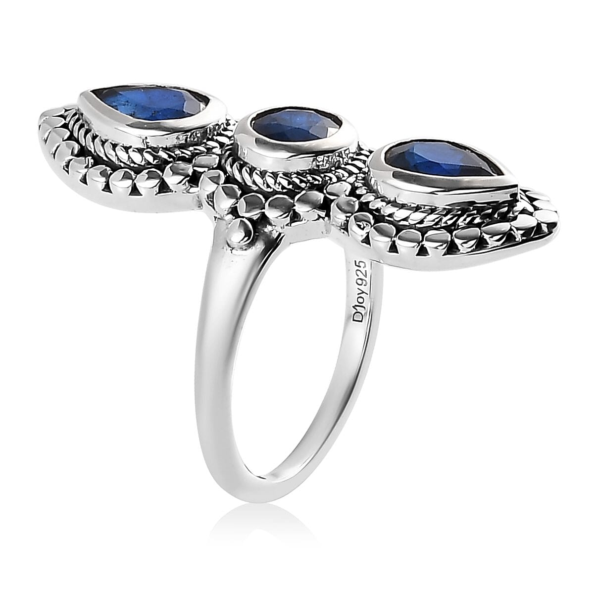 Artisan Crafted Tanzanian Blue Spinel (DF) 3 Stone Ring in Sterling Silver (Size 6.0) 2.00 ctw image number 3