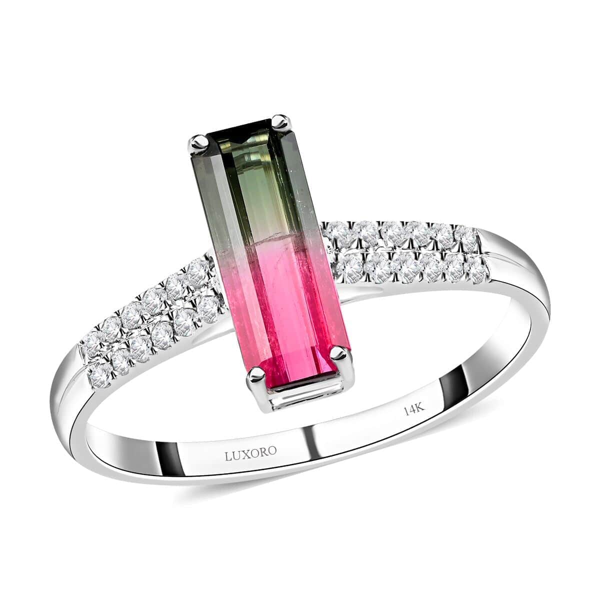 Certified and Appraised LUXORO 14K White Gold AAA Bi-Color Tourmaline and G-H I2 Diamond Ring 2.40 Grams 1.78 ctw image number 0