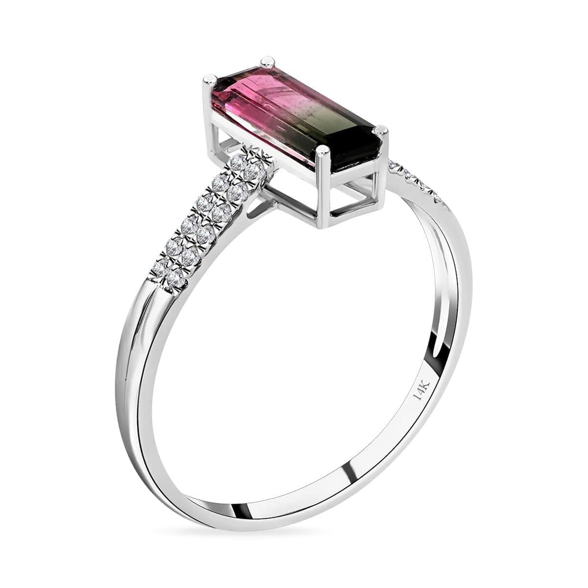 Certified and Appraised LUXORO 14K White Gold AAA Bi-Color Tourmaline and G-H I2 Diamond Ring 2.40 Grams 1.78 ctw image number 3