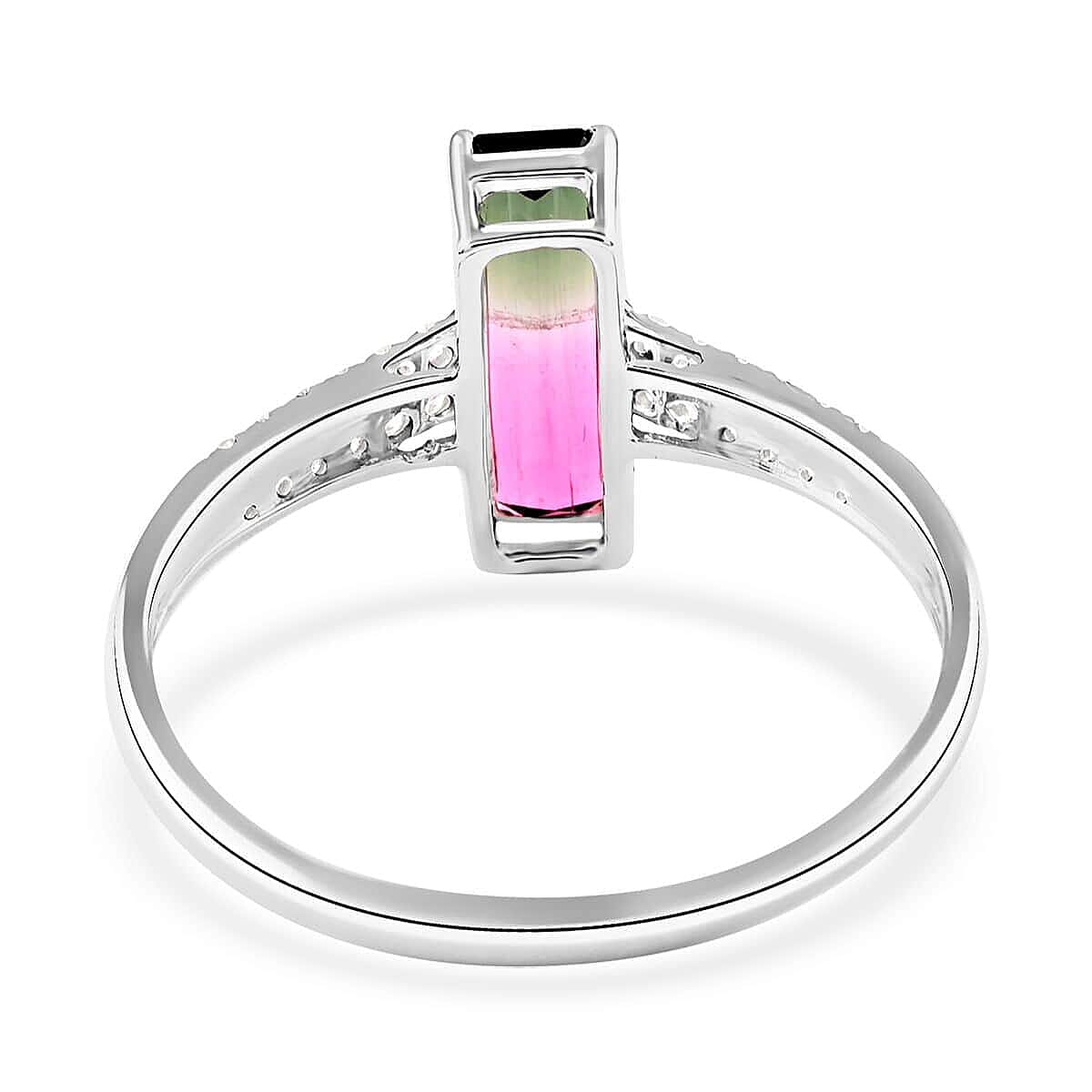 Certified & Appraised Luxoro 14K White Gold AAA Bi-Color Tourmaline and G-H I2 Diamond Ring (Size 10.0) 1.78 ctw