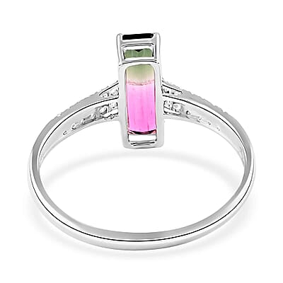 Certified & Appraised Luxoro 14K White Gold AAA Bi-Color Tourmaline and G-H I2 Diamond Ring (Size 10.0) 1.78 ctw
