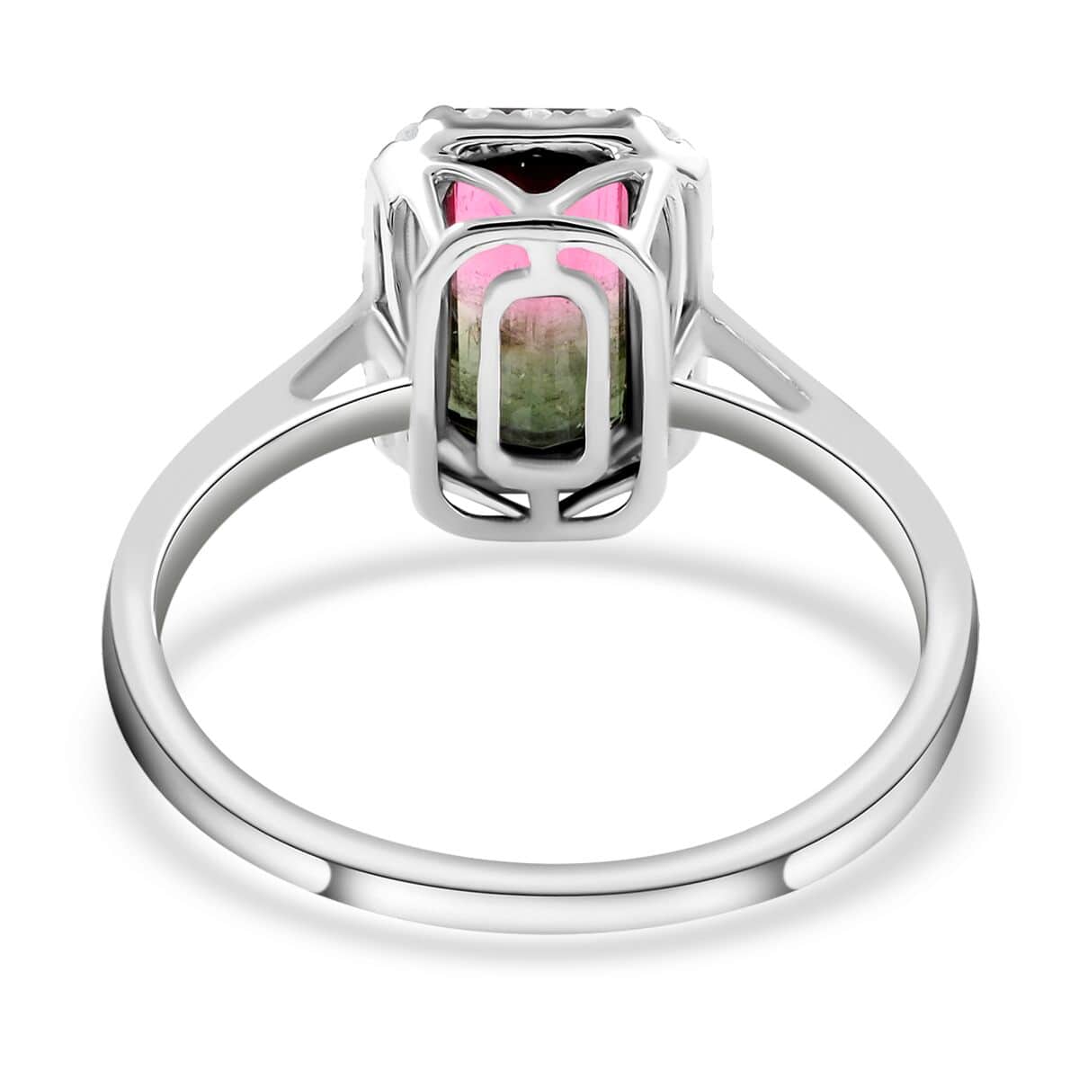 Certified & Appraised Luxoro 14K White Gold AAA Bi-Color Tourmaline and G-H I2 Diamond Halo Ring (Size 10.0) 1.70 ctw image number 4