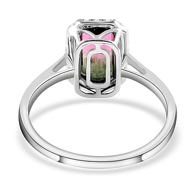 Certified & Appraised Luxoro 14K White Gold AAA Bi-Color Tourmaline and G-H I2 Diamond Halo Ring (Size 10.0) 1.70 ctw