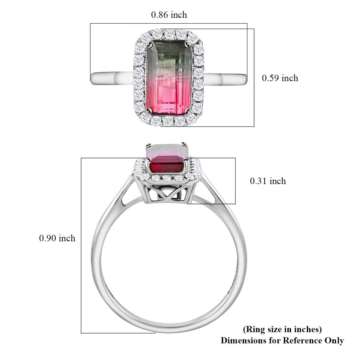 Certified & Appraised Luxoro 14K White Gold AAA Bi-Color Tourmaline and G-H I2 Diamond Halo Ring (Size 10.0) 1.70 ctw image number 5