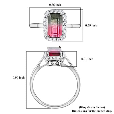 Certified & Appraised Luxoro 14K White Gold AAA Bi-Color Tourmaline and G-H I2 Diamond Halo Ring (Size 10.0) 1.70 ctw
