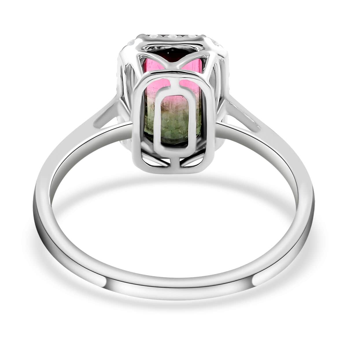 Certified & Appraised Luxoro 14K White Gold AAA Bi-Color Tourmaline and G-H I2 Diamond Halo Ring (Size 6.0) 1.70 ctw image number 4