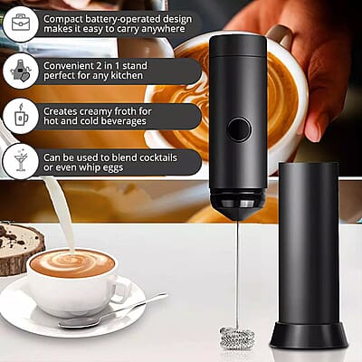 Black Electric Milk Frother Foam Maker (2xAA Battery Not Included)