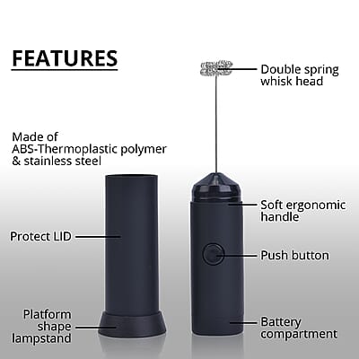 Black Electric Milk Frother Foam Maker (2xAA Battery Not Included)