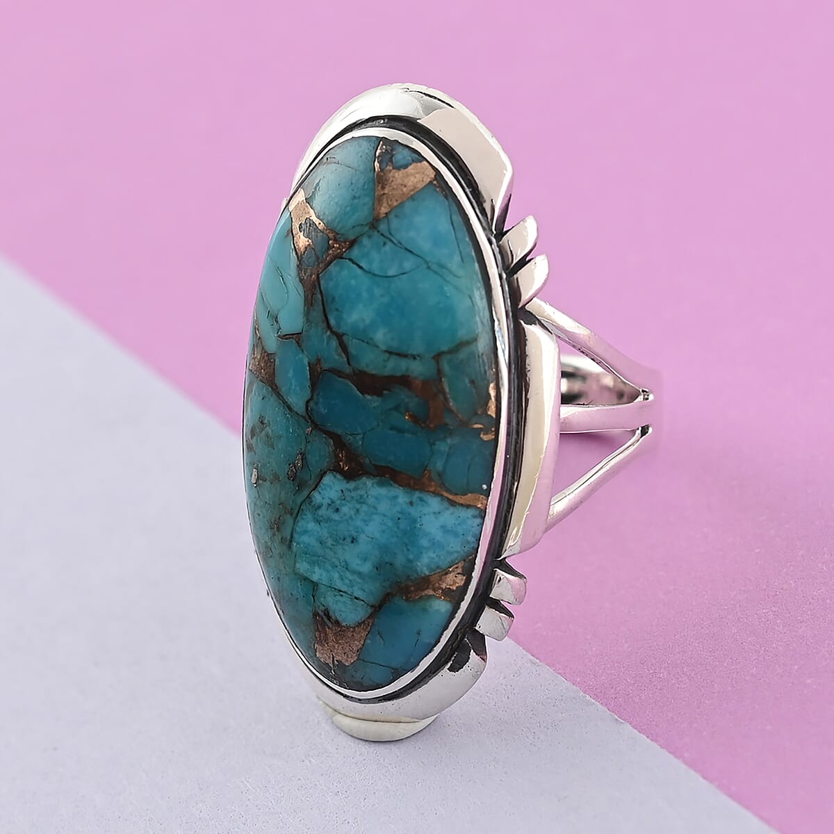 Santa Fe Style Mojave Blue Turquoise Ring in Sterling Silver (Size 5.0) 4.50 ctw image number 1