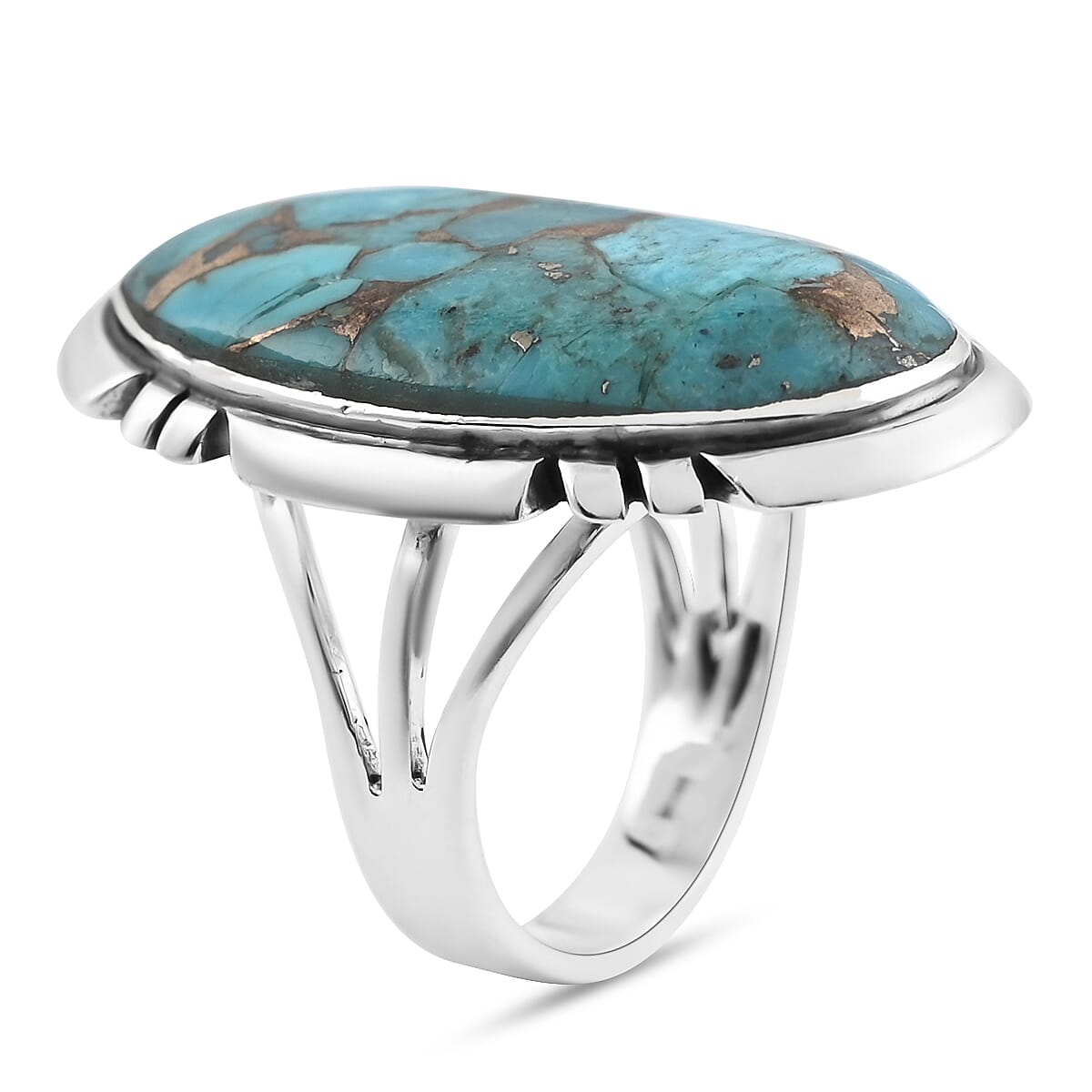 Santa Fe Style Mojave Blue Turquoise Ring in Sterling Silver (Size 5.0) 4.50 ctw image number 3