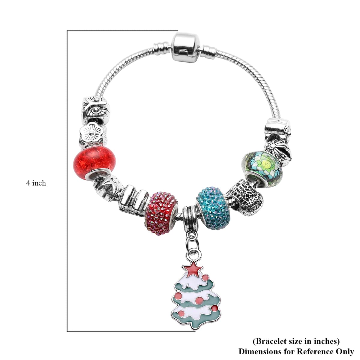 Multi Color Austrian Crystal, Resin Multi Charm Bracelet in Silvertone (7.50 In) image number 5