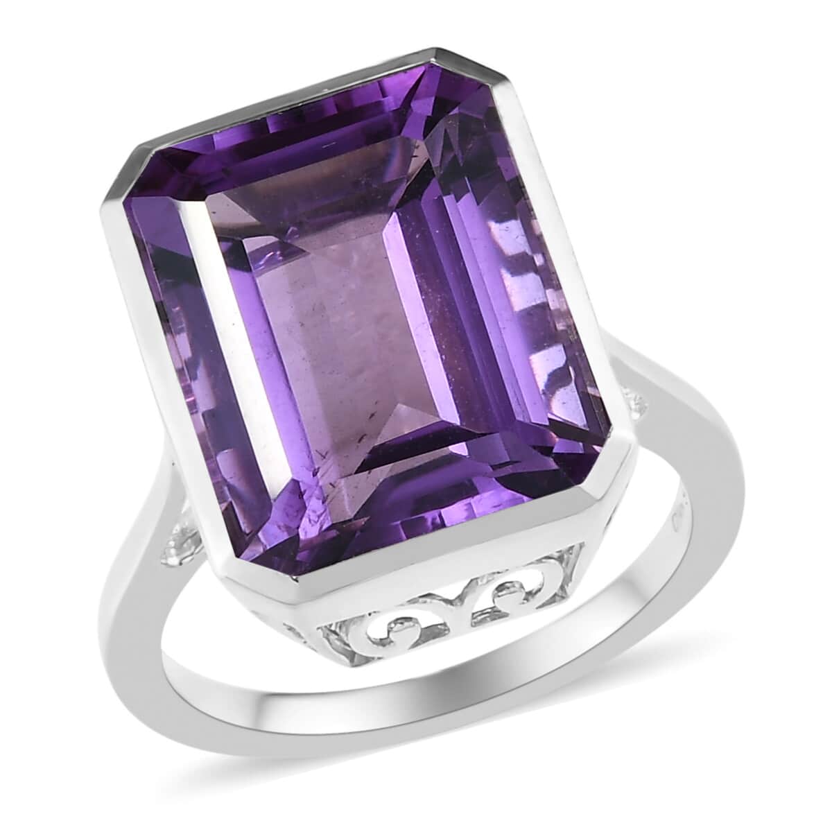 Lusaka Amethyst Solitaire Ring in Platinum Over Sterling Silver (Size 10.0) 11.60 ctw image number 0