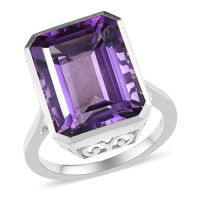 Lusaka Amethyst Solitaire Ring in Platinum Over Sterling Silver (Size 10.0) 11.50 ctw