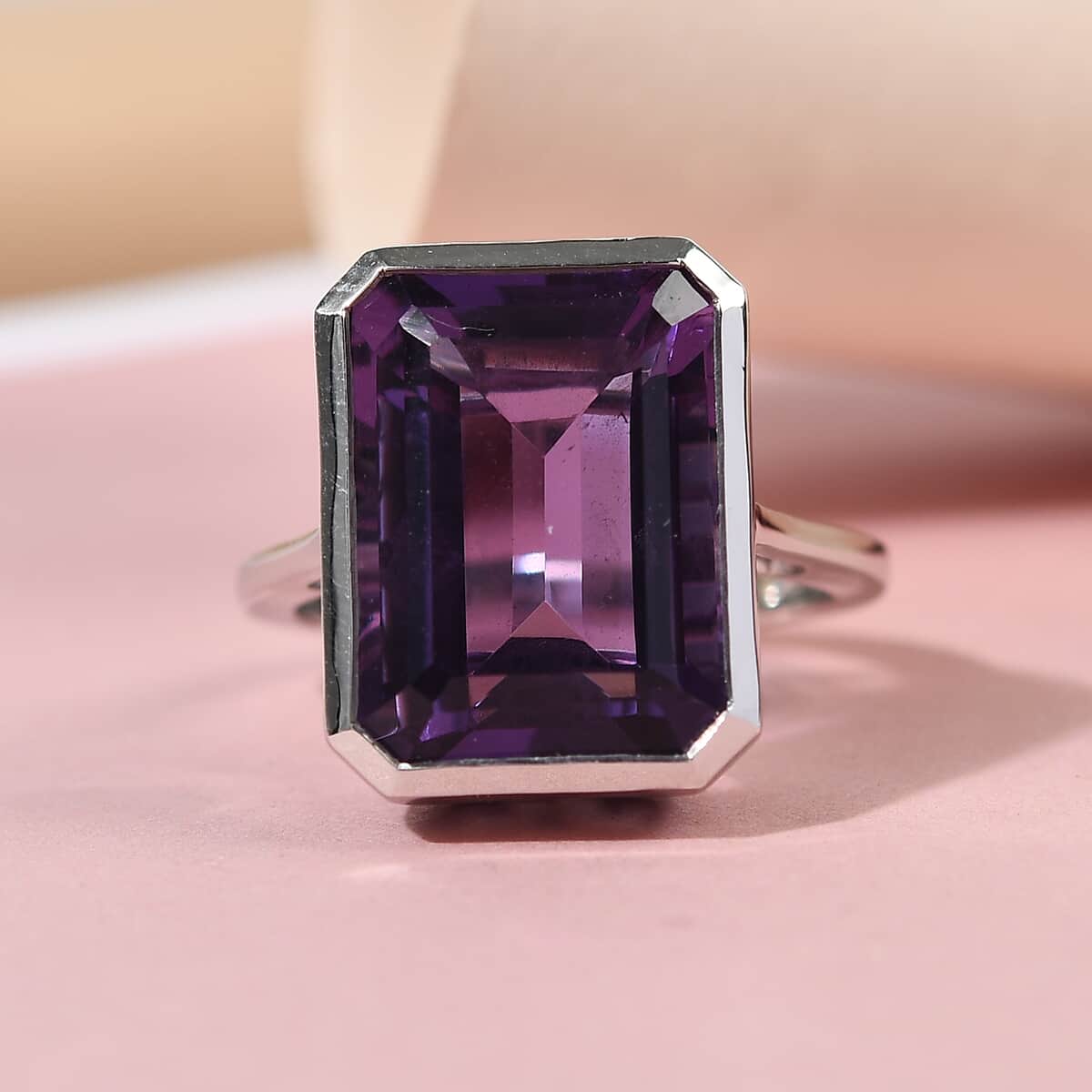 Lusaka Amethyst Solitaire Ring in Platinum Over Sterling Silver (Size 10.0) 11.60 ctw image number 1