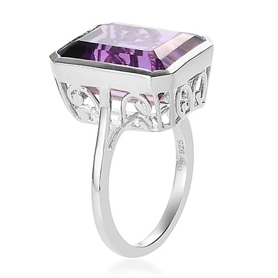 Lusaka Amethyst Solitaire Ring in Platinum Over Sterling Silver (Size 10.0) 11.50 ctw