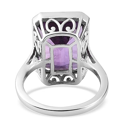 Lusaka Amethyst Solitaire Ring in Platinum Over Sterling Silver (Size 10.0) 11.50 ctw